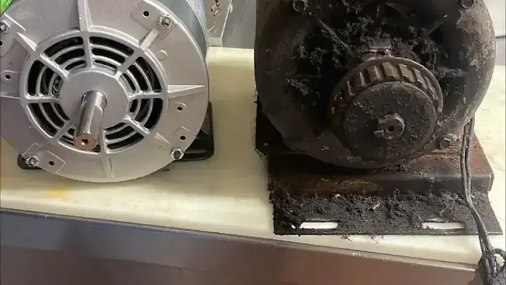 Two motors photographed together, showing their shafts, mounts and condition.